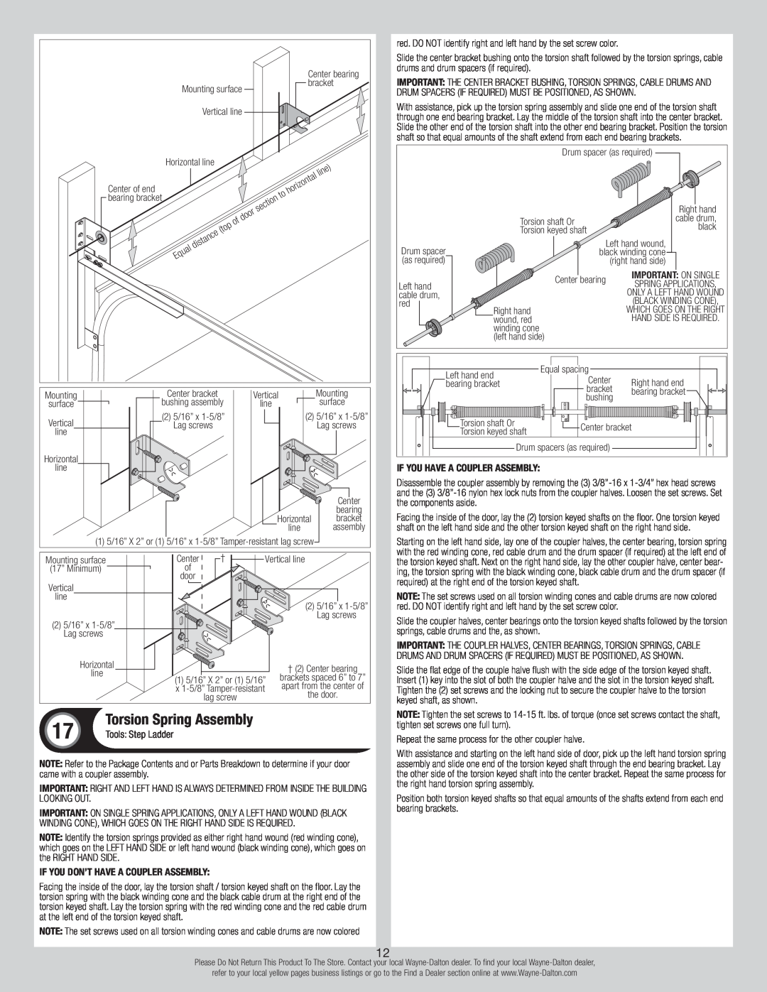 Wayne-Dalton 7100 Series installation instructions Torsion Spring Assembly 