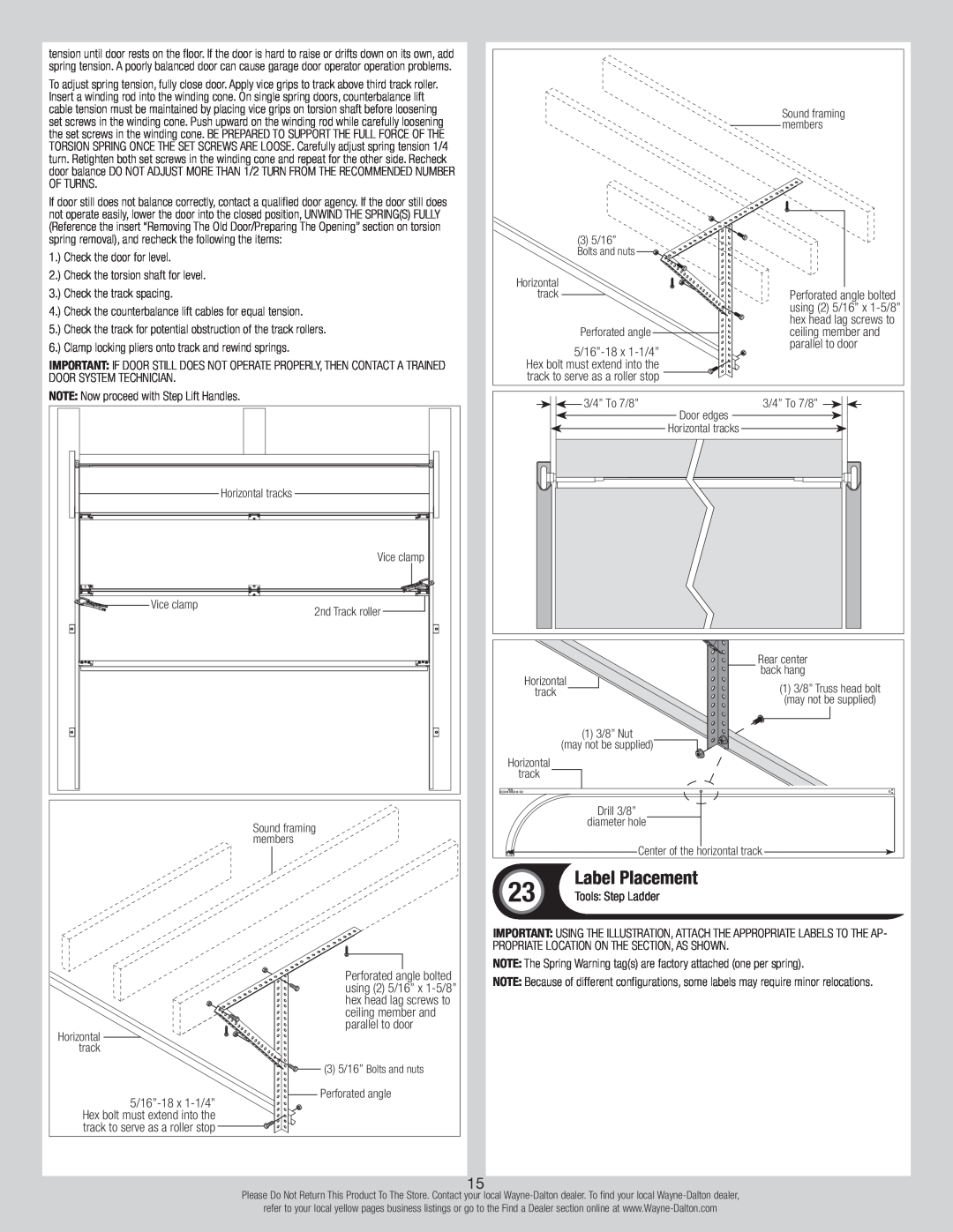 Wayne-Dalton 7100 Series installation instructions Label Placement 