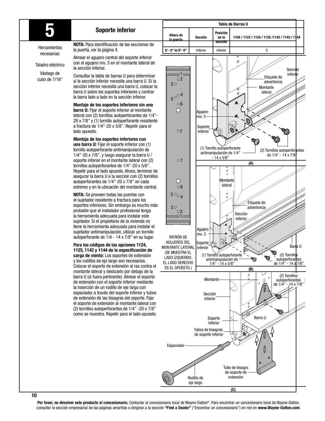 Wayne-Dalton 8100, 8000, 8200 manual Soporte inferior 