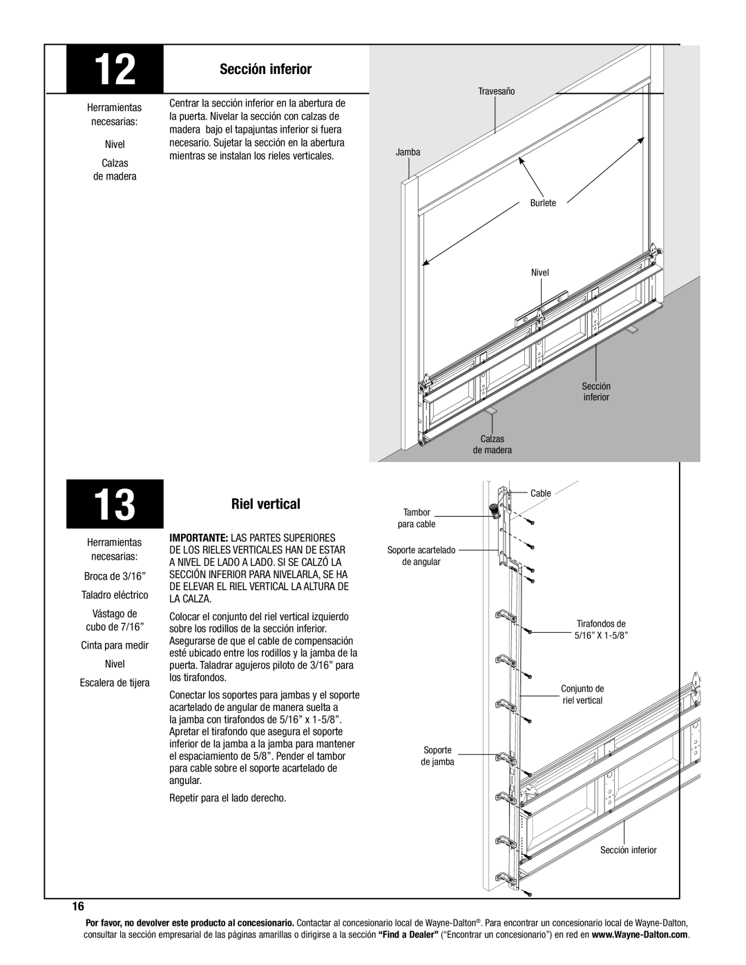 Wayne-Dalton 8100, 8000, 8200 manual Sección inferior, Riel vertical, LA Calza 