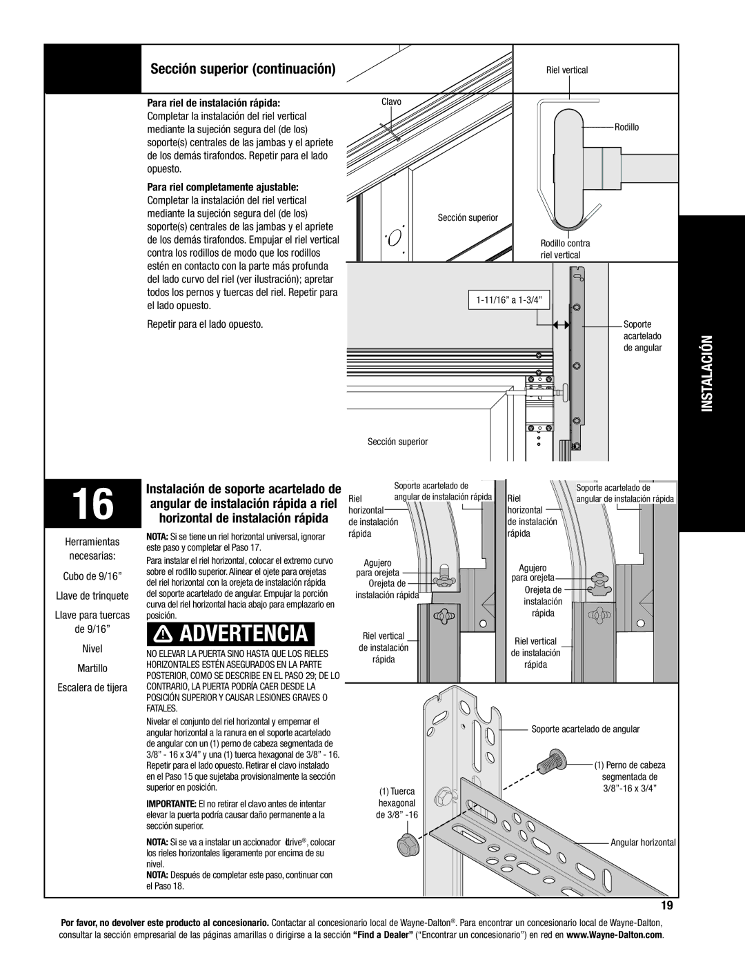 Wayne-Dalton 8100, 8000, 8200 manual Sección superior continuación 