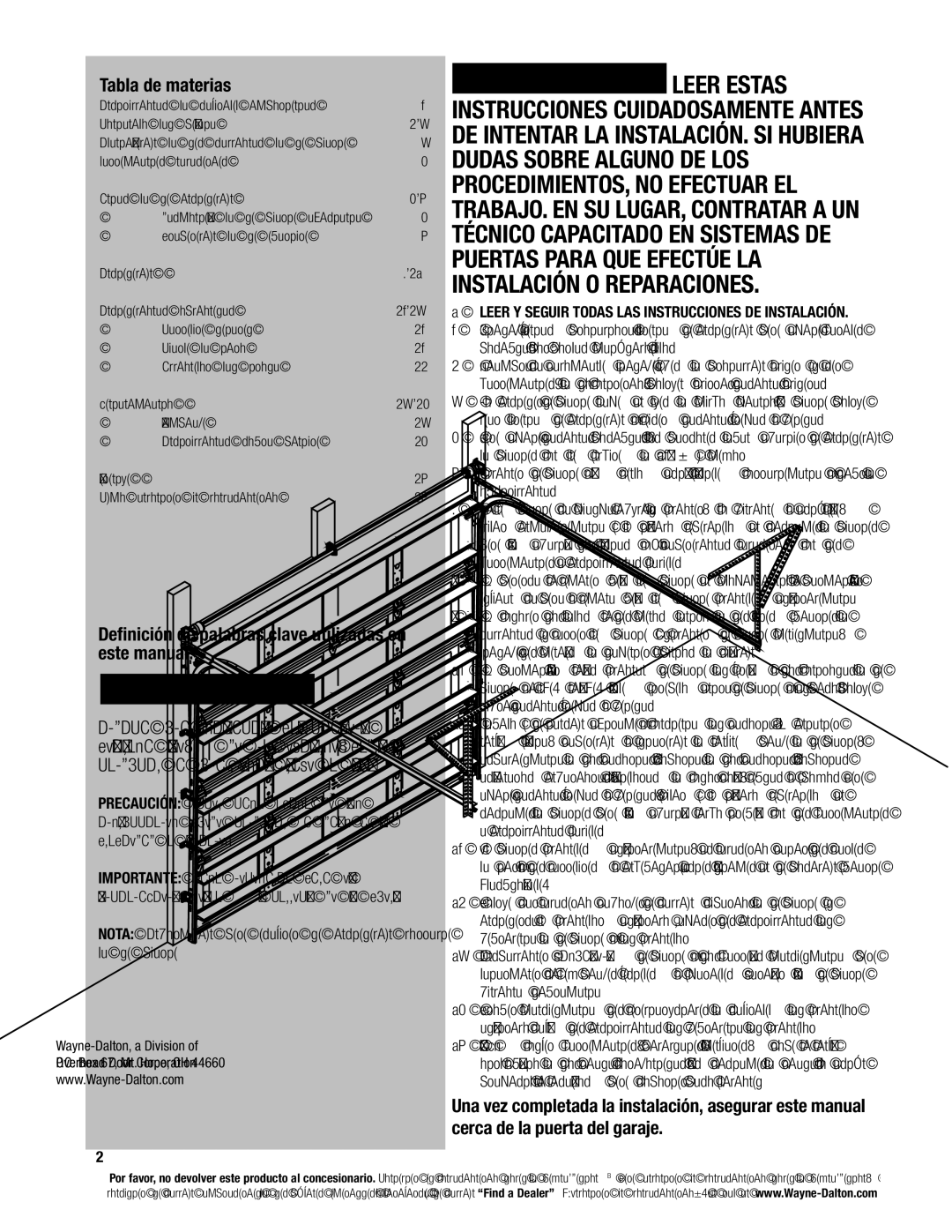 Wayne-Dalton 8200, 8000, 8100 Tabla de materias, Definición de palabras clave utilizadas en este manual, 32-34, 34-35 