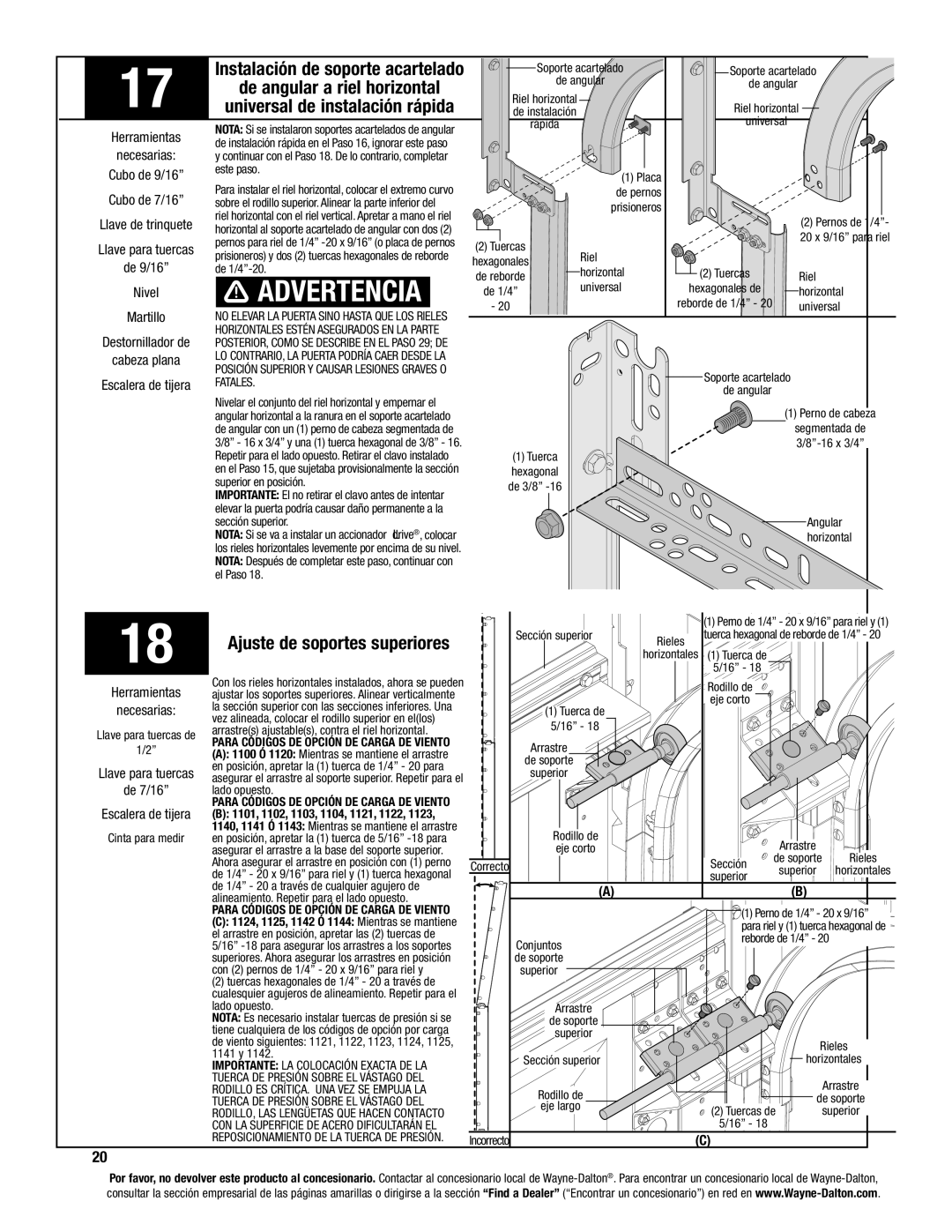 Wayne-Dalton 8200 Este paso Placa, De 1/4-20 Horizontal, Universal, Hexagonal Superior en posición De 3/8, Lado opuesto 