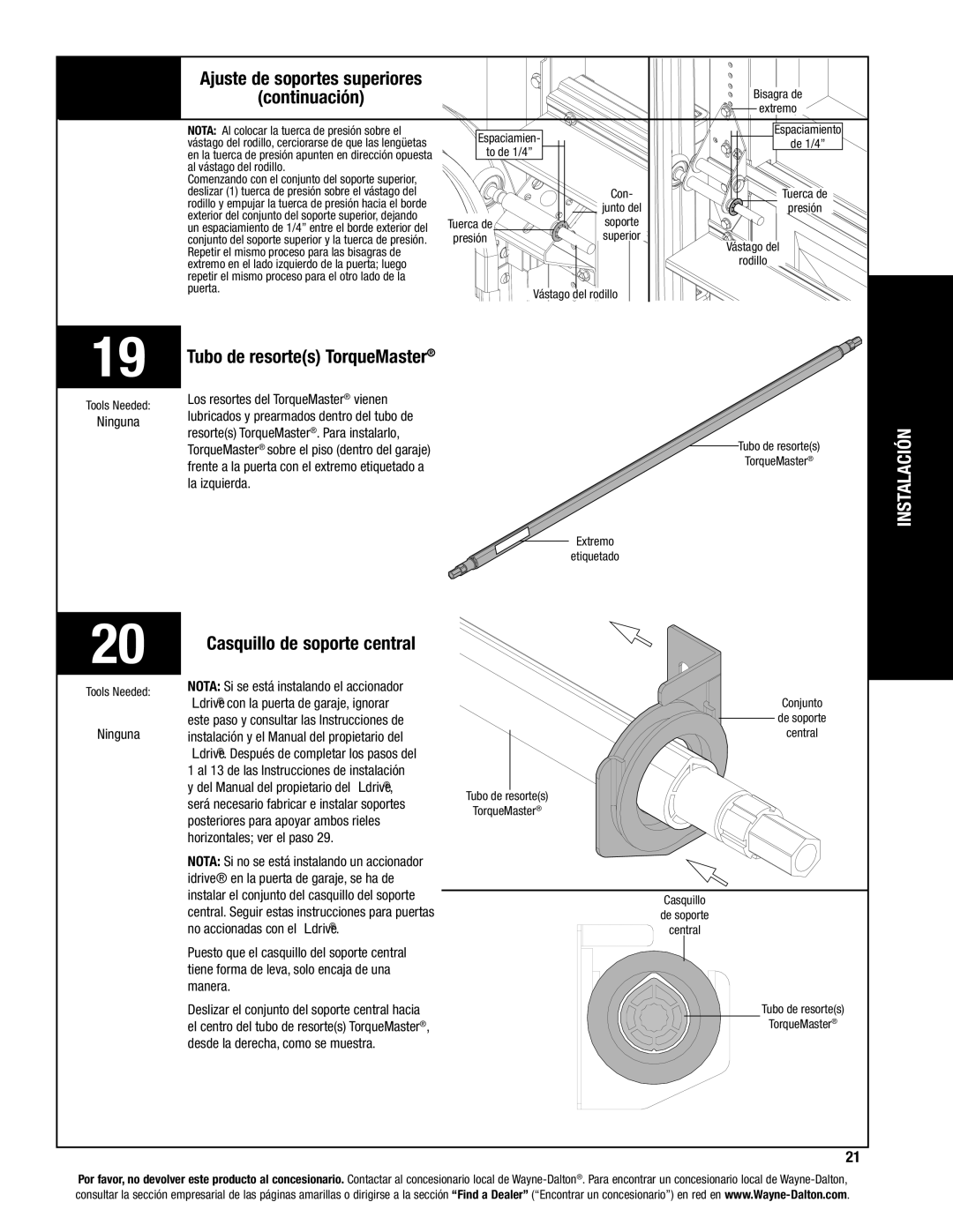 Wayne-Dalton 8000, 8100, 8200 manual Casquillo de soporte central 