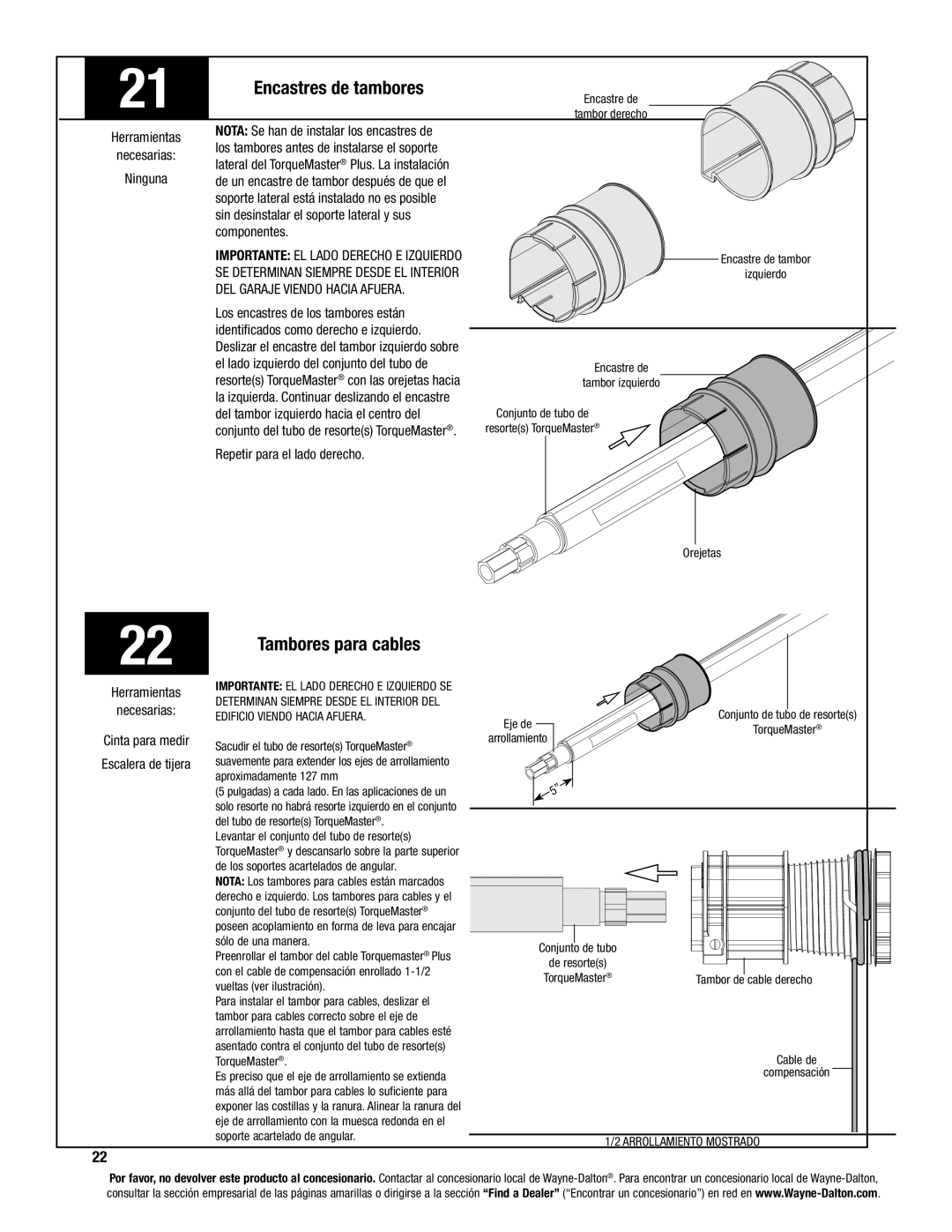 Wayne-Dalton 8100, 8000 Encastres de tambores, Tambores para cables, Sin desinstalar el soporte lateral y sus, Componentes 