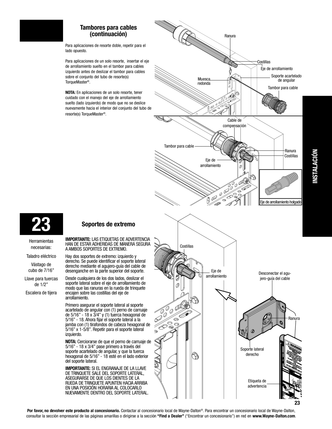 Wayne-Dalton 8200 Soportes de extremo, Ambos Soportes DE Extremo, Encajen sobre las costillas del eje de, Arrollamiento 