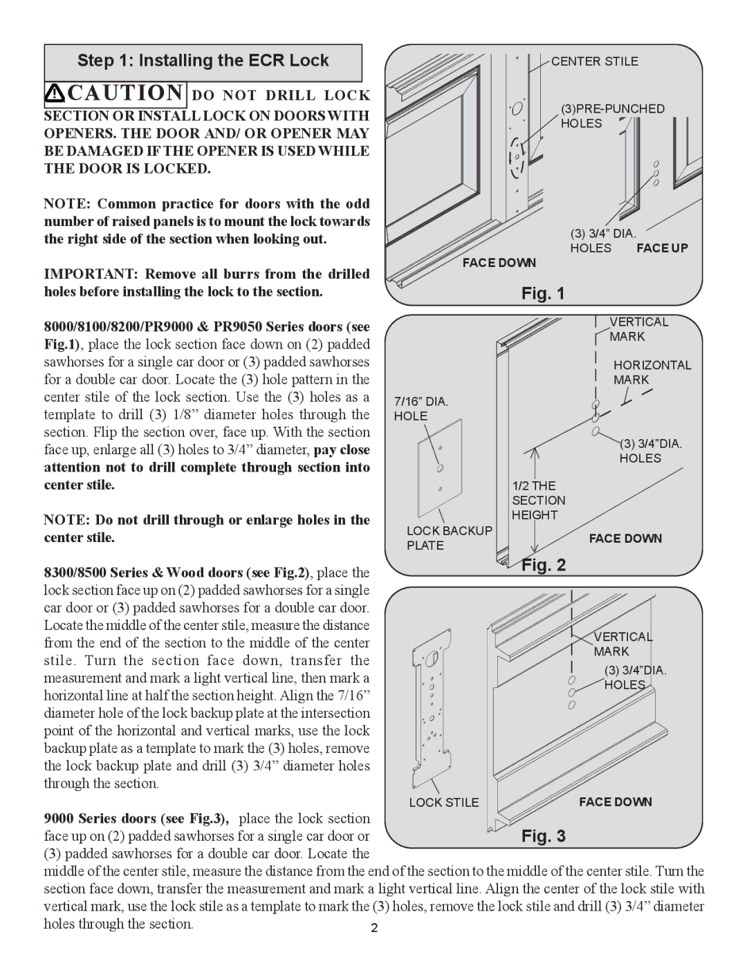 Wayne-Dalton 8000, 9000 installation instructions Installing the ECR Lock, Series doors see , place the lock section 