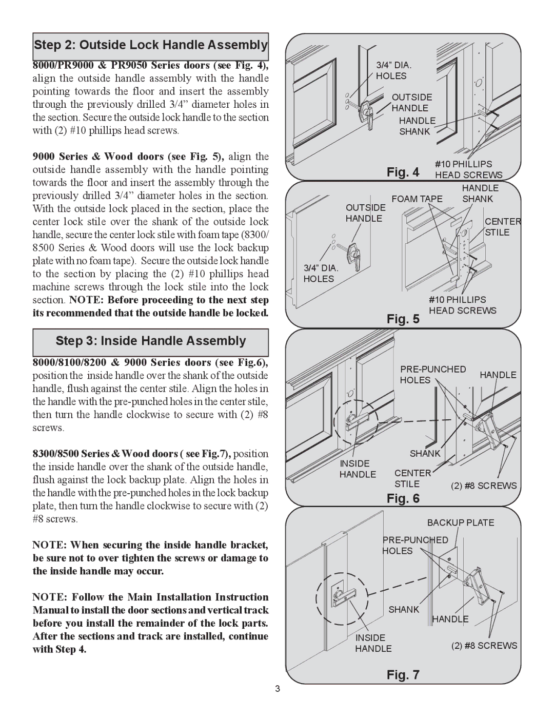 Wayne-Dalton Outside Lock Handle Assembly, Inside Handle Assembly, 8000/PR9000 & PR9050 Series doors see Fig 