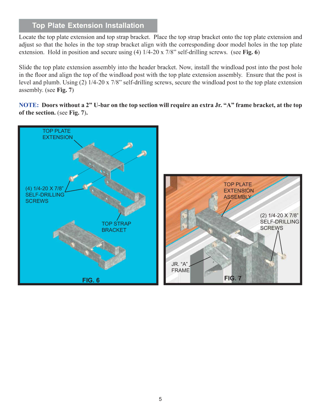 Wayne-Dalton 8000 installation instructions Top Plate Extension Installation 