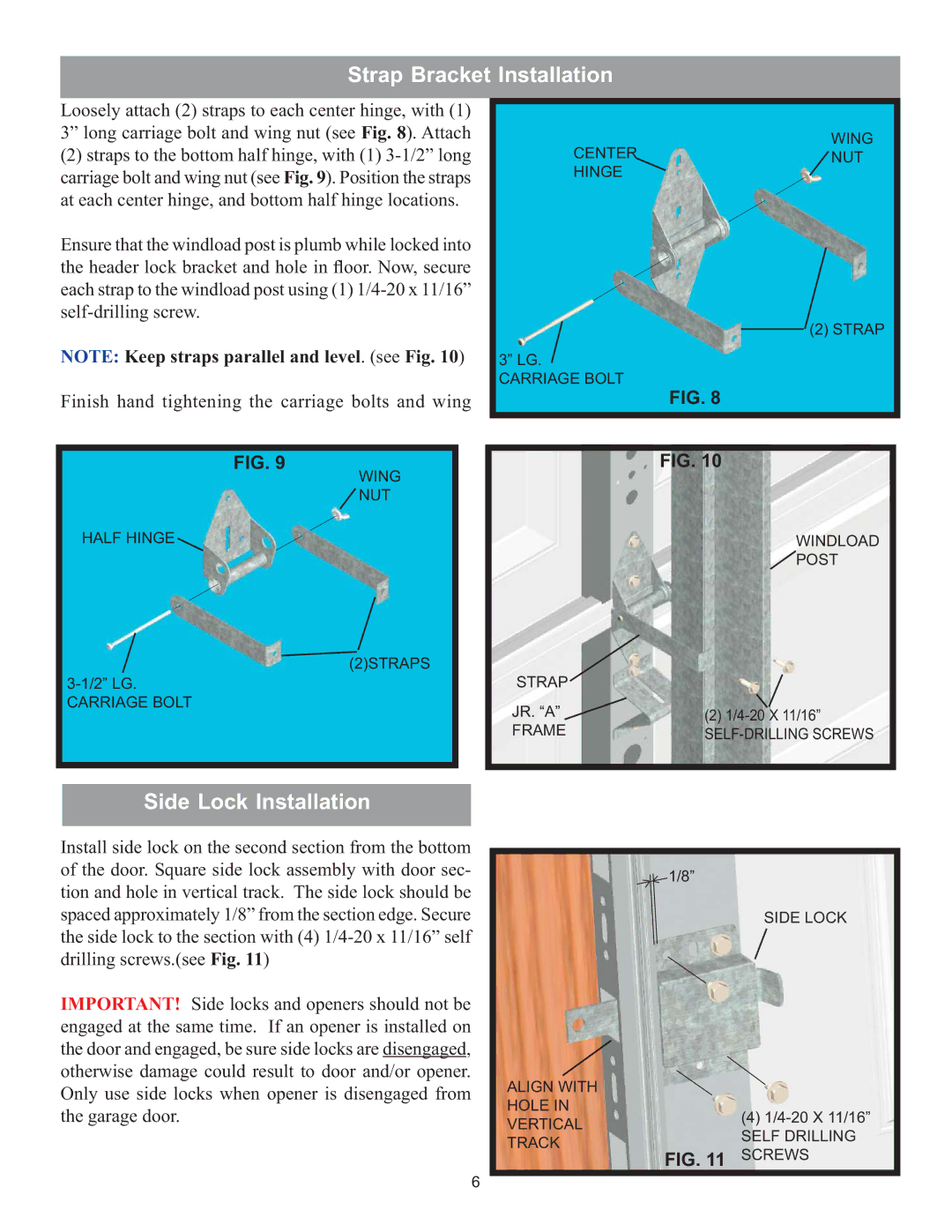 Wayne-Dalton 8000 installation instructions Strap Bracket Installation, Side Lock Installation 