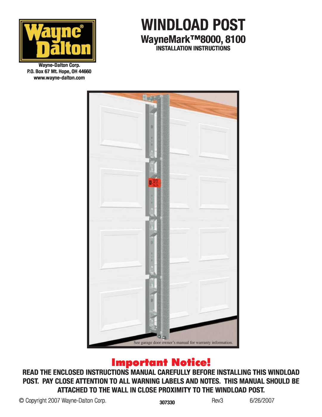 Wayne-Dalton 9000 installation instructions Important Safety Notices, Keyed-in-HandleAutolatch ECR Lock, Important Notice 