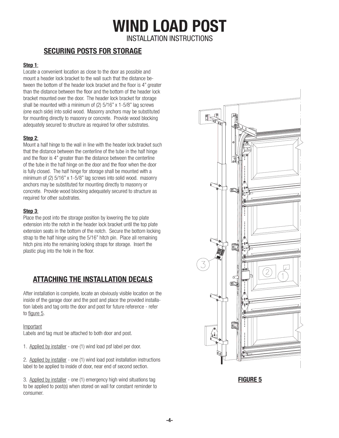 Wayne-Dalton 8024, 8100, 8124 Installation Instructions Securing Posts for Storage, Attaching the Installation Decals 