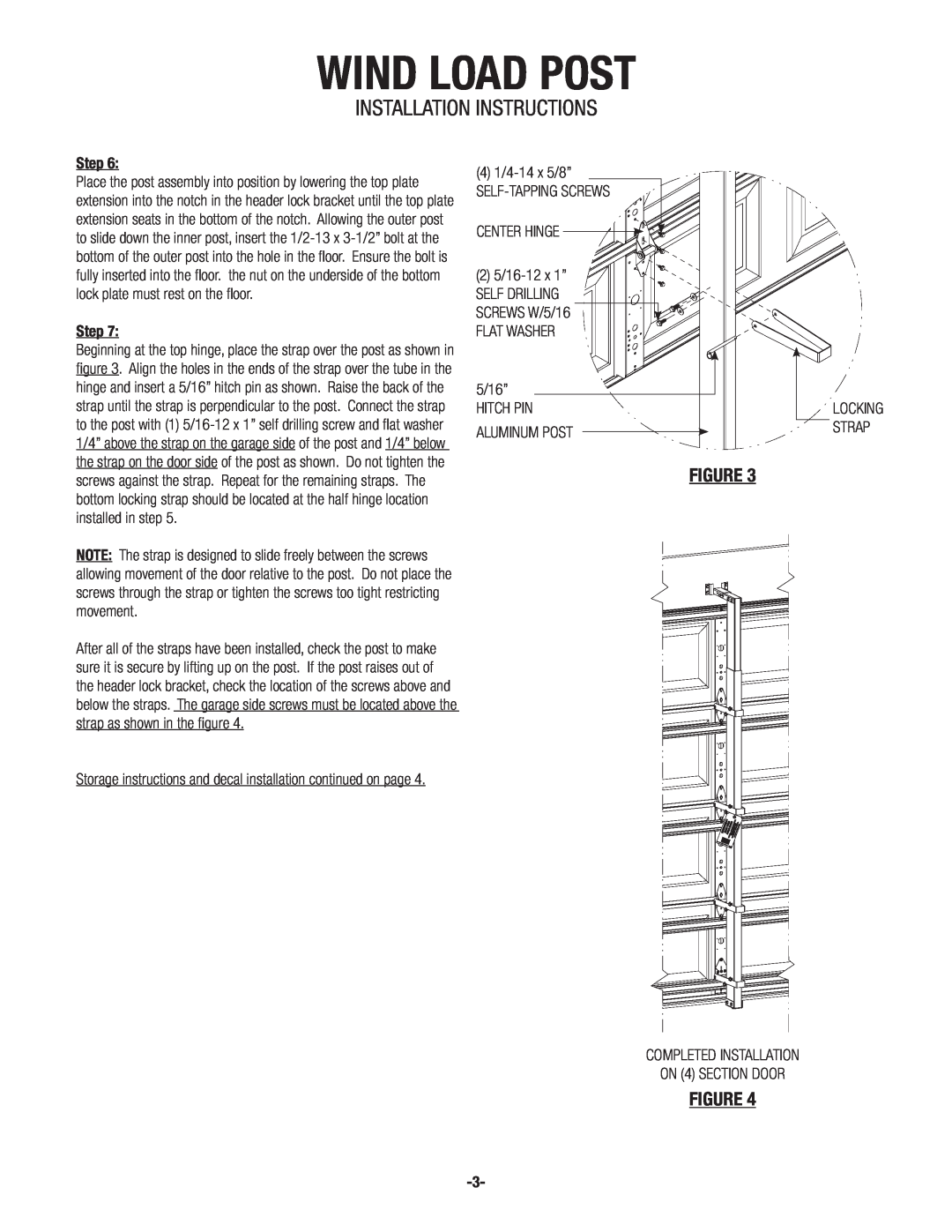 Wayne-Dalton 8100, 8024, 8124 installation instructions Wind Load Post, Installation Instructions, Step 