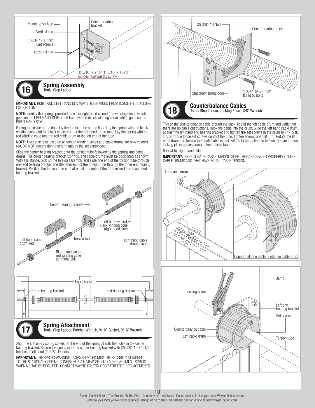 Wayne-Dalton 8300, 8500 installation instructions Counterbalance Cables, Spring Attachment, Right Hand Side 