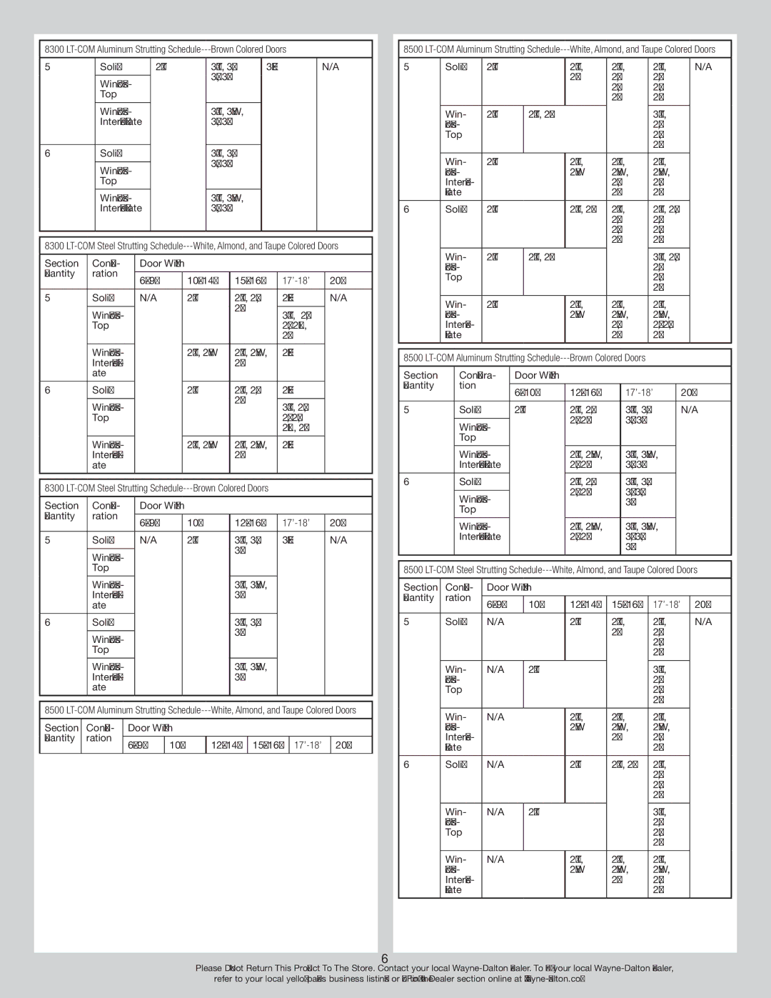 Wayne-Dalton 8300 LT-COM Aluminum Strutting Schedule---Brown Colored Doors, Solid Win 2~X Dows Top Interme Diate, 2~W 