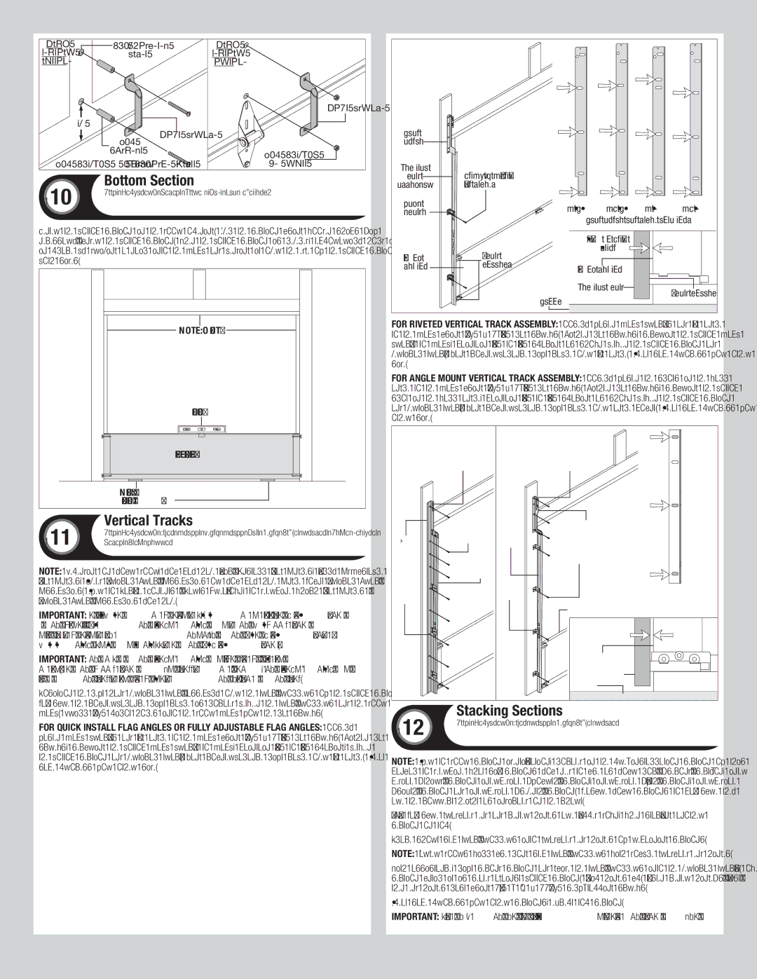 Wayne-Dalton 8300/8500 installation instructions Bottom Section, Vertical Tracks 