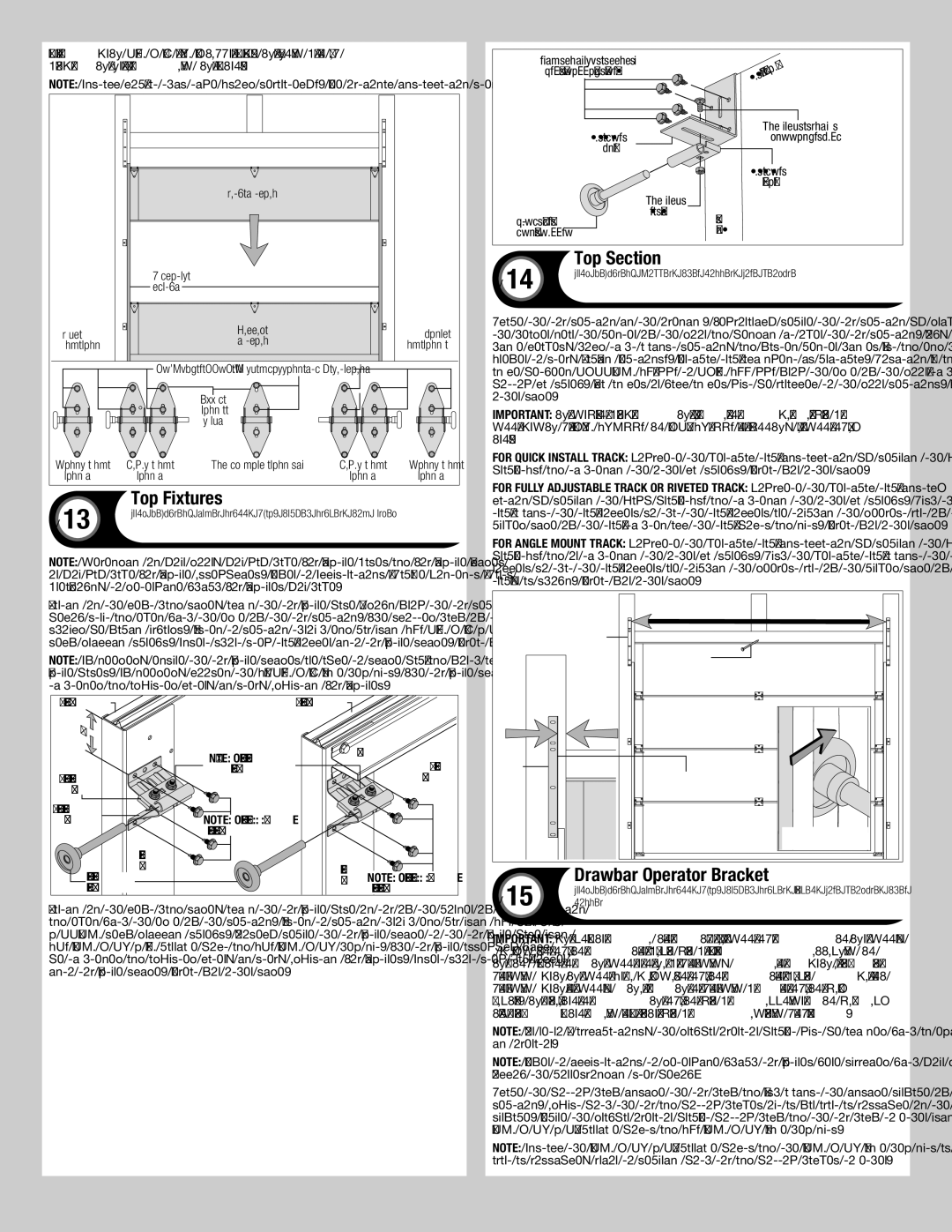 Wayne-Dalton 8300/8500 installation instructions Top Fixtures, Top Section, Drawbar Operator Bracket 