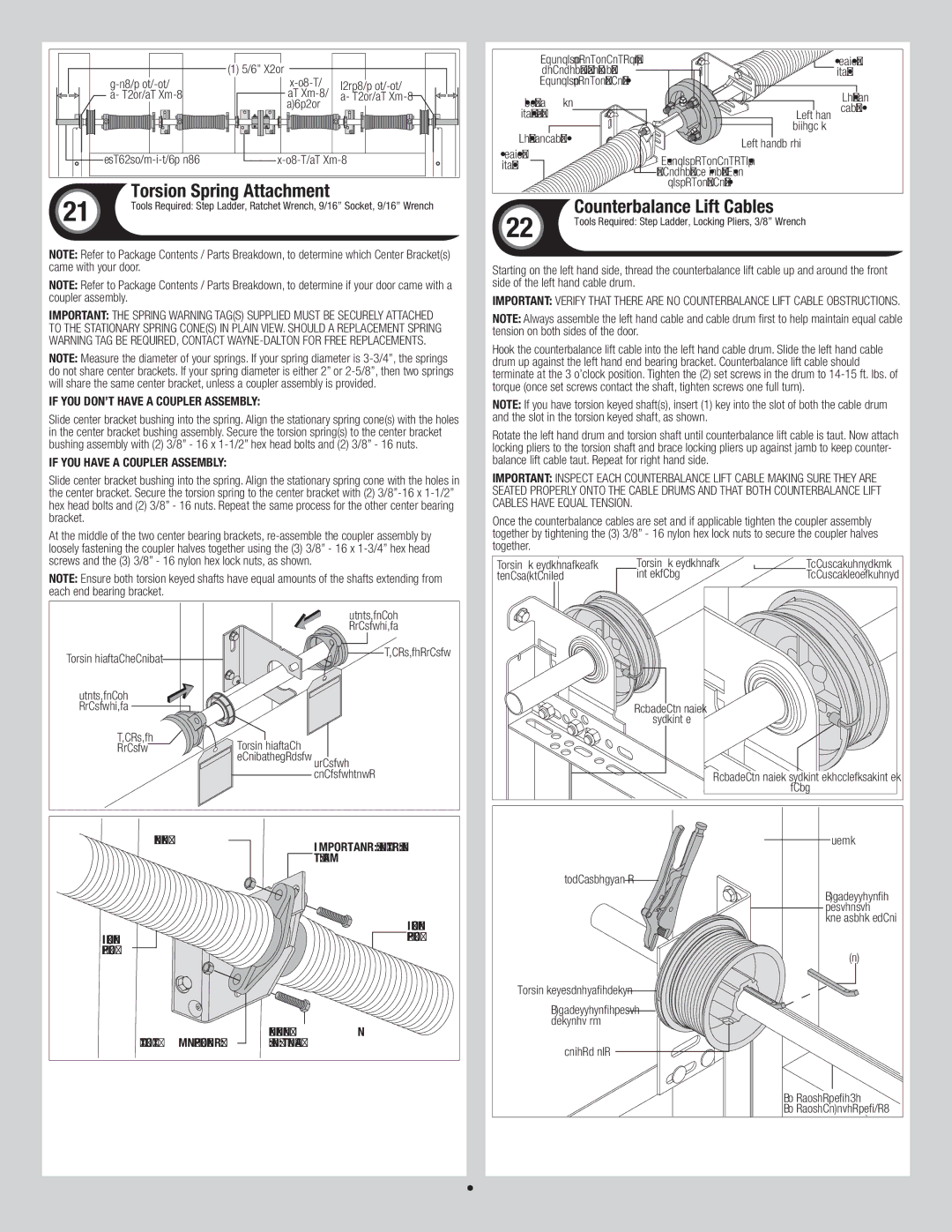 Wayne-Dalton 8300/8500 installation instructions Torsion Spring Attachment, Counterbalance Lift Cables 