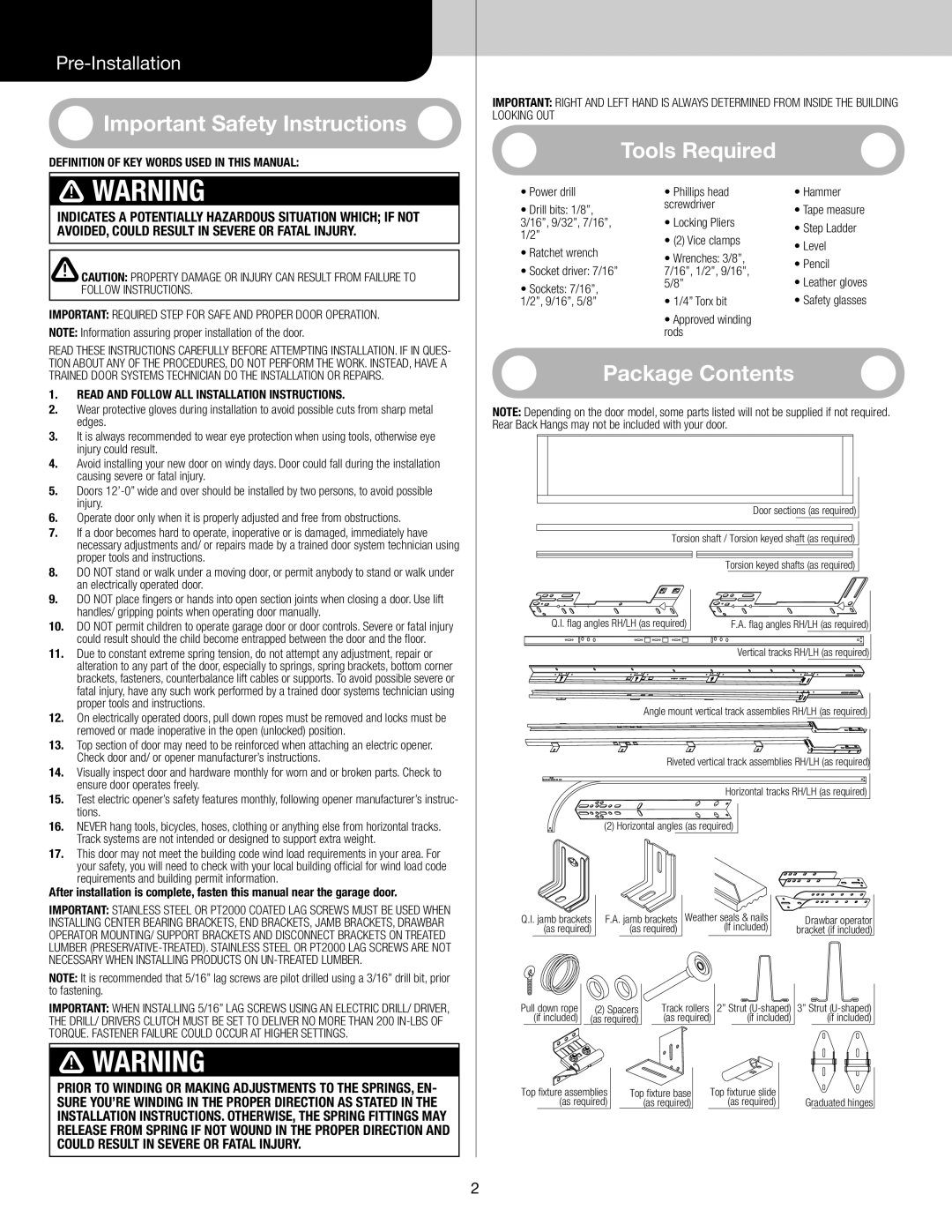 Wayne-Dalton 8300/8500 installation instructions Important Safety Instructions 