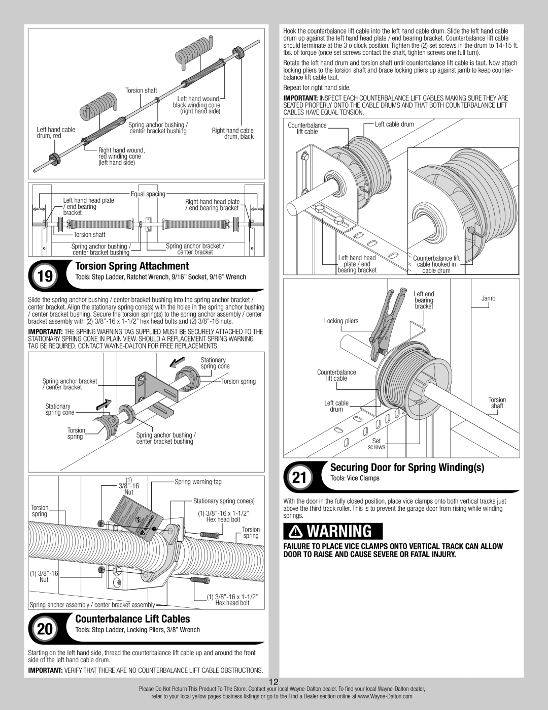 Wayne-Dalton 8300/8500 Torsion Spring Attachment, Securing Door for Spring Windings, Tools Vice Clamps 