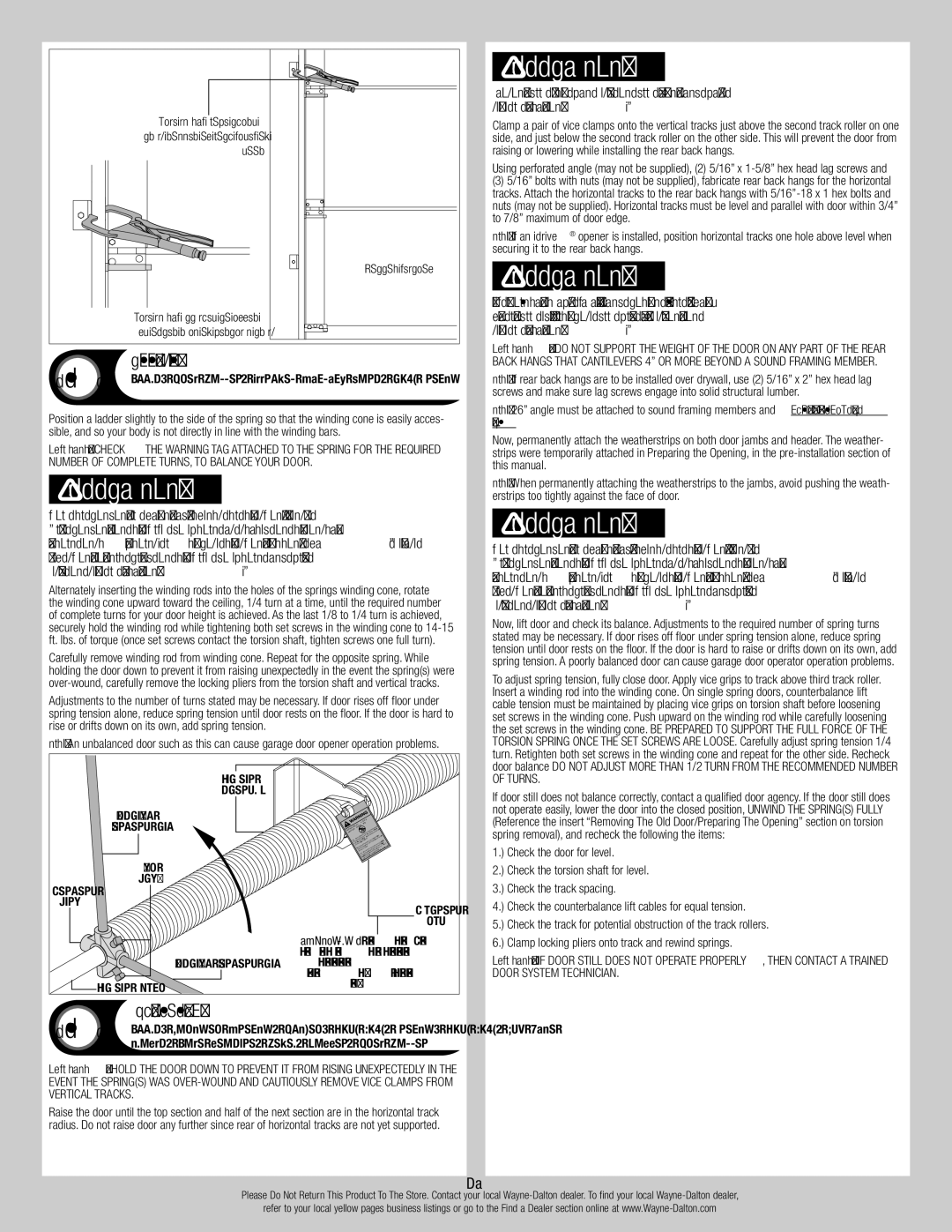 Wayne-Dalton 8300/8500 installation instructions Winding Springs, Rear Back Hangs 