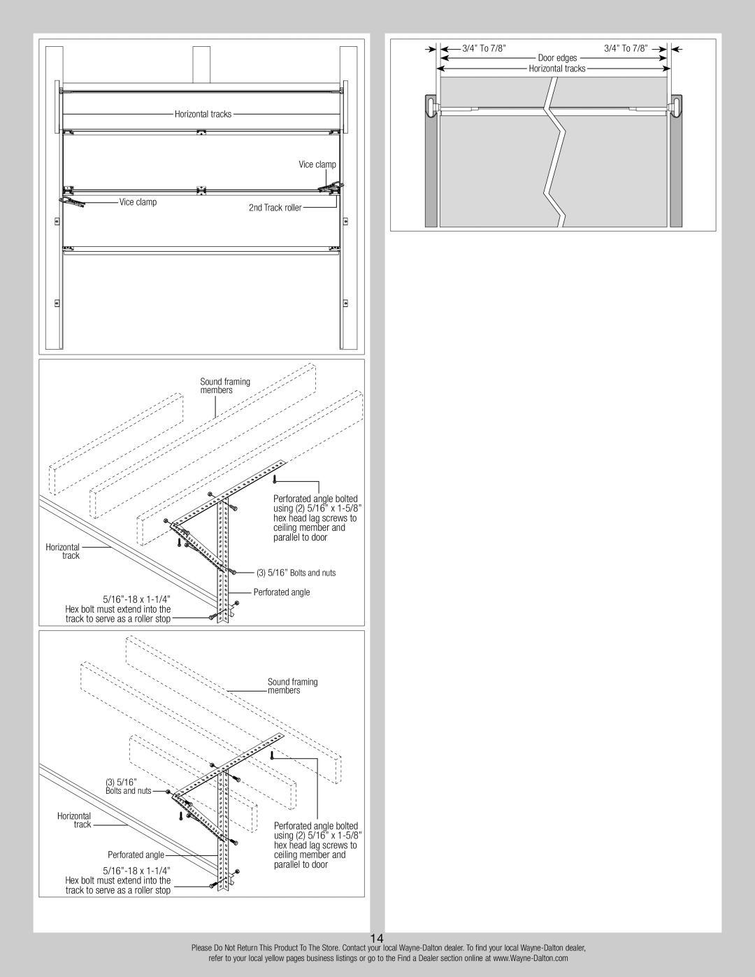 Wayne-Dalton 8300/8500 installation instructions Ceiling member, 16-18 x 1-1/4 Parallel to door 