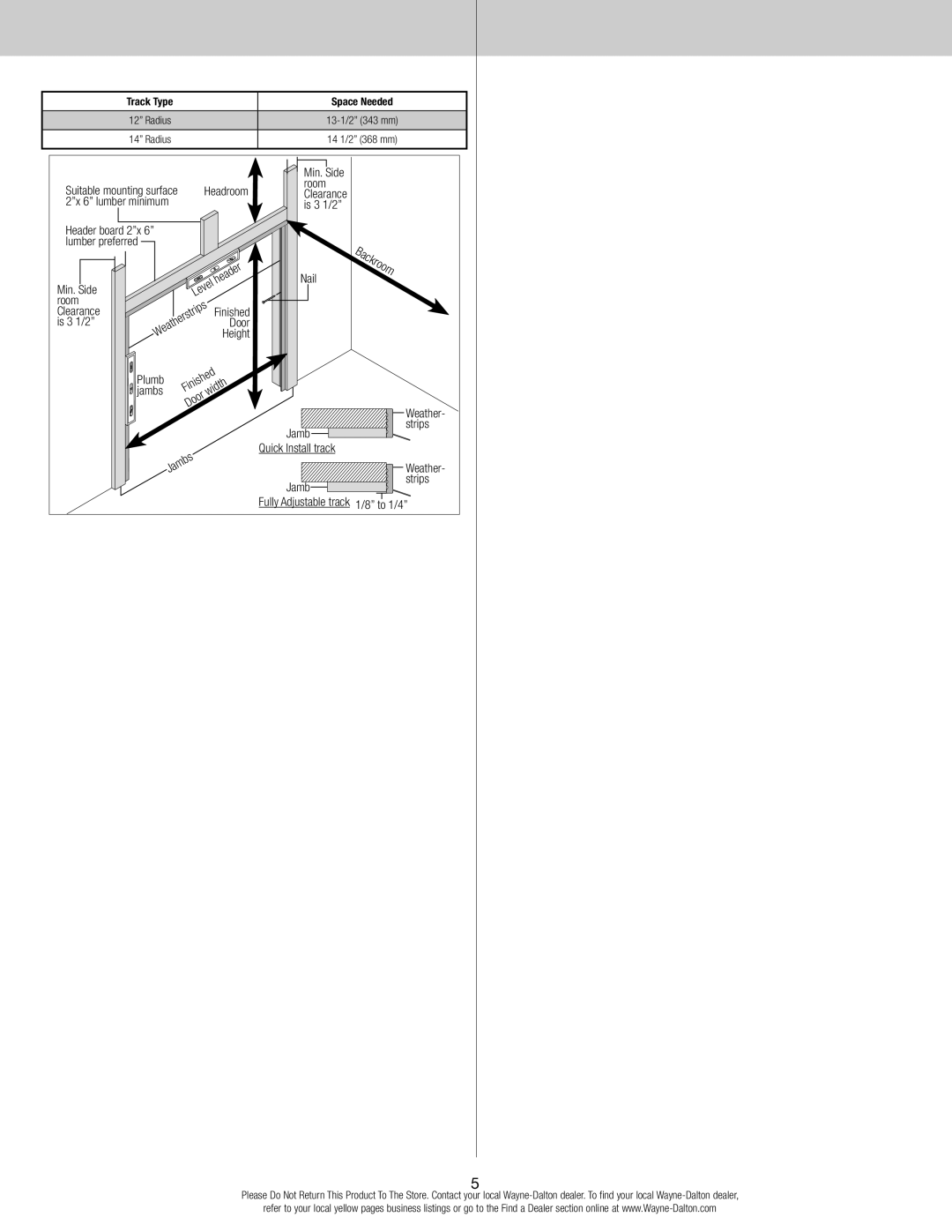 Wayne-Dalton 8300/8500 installation instructions Backroom 