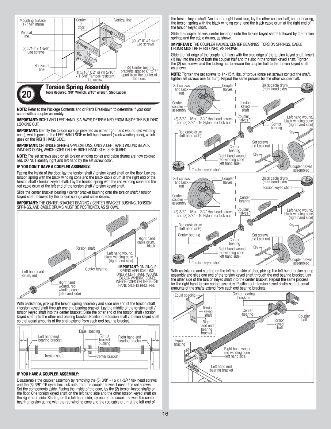 Wayne-Dalton 8300/8500 installation instructions Torsion Spring Assembly 