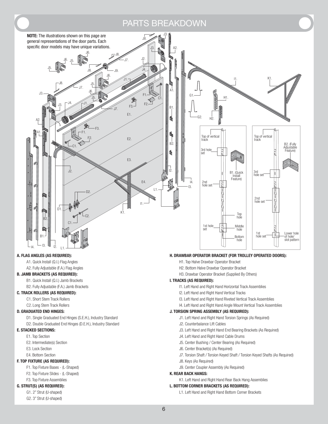 Wayne-Dalton 8300/8500 installation instructions Parts Breakdown 