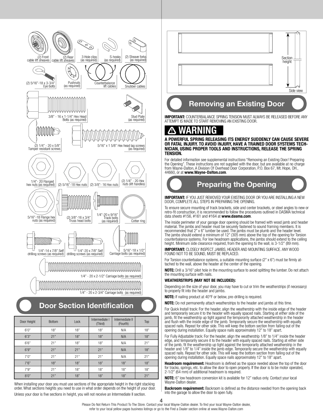 Wayne-Dalton 8700 installation instructions Removing an Existing Door, Side view 