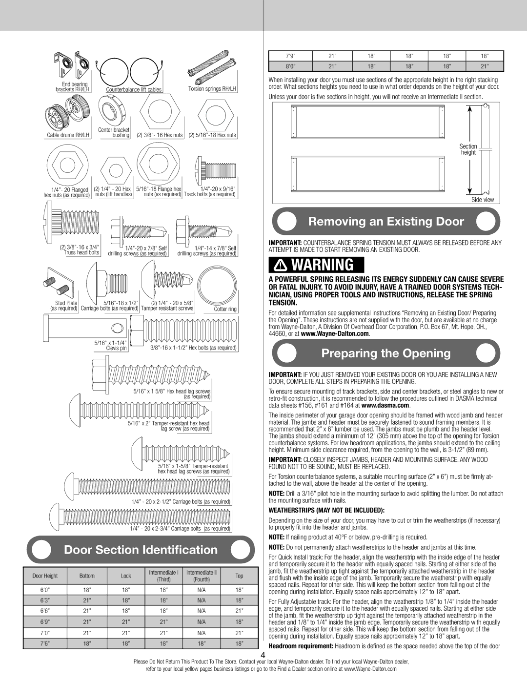 Wayne-Dalton 8700 installation instructions Side view, Brackets RH/LH 