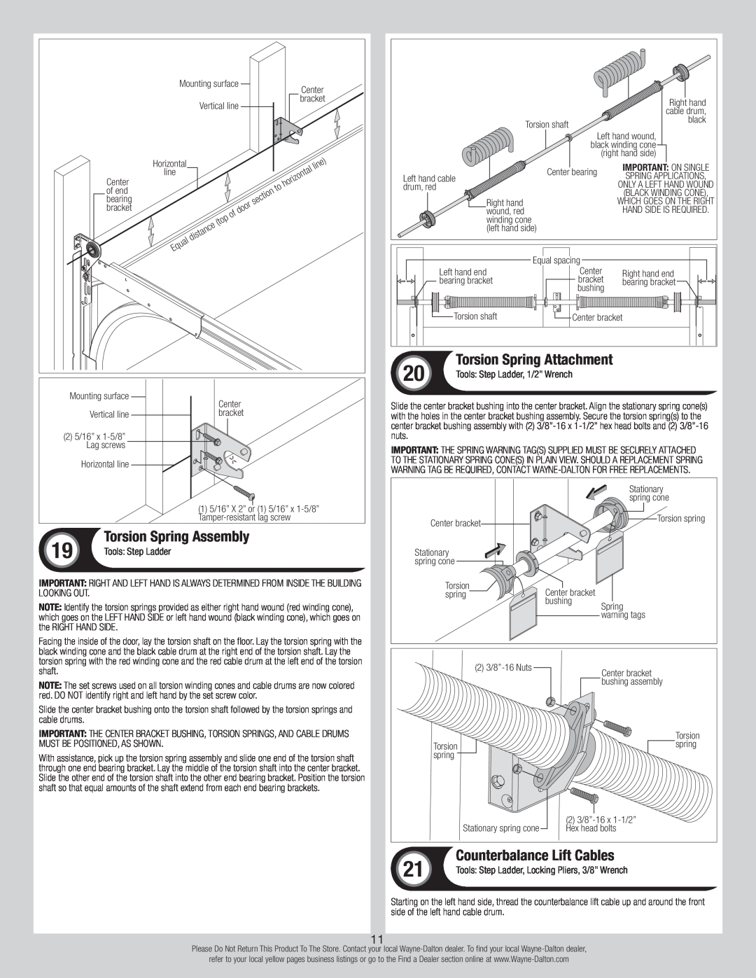 Wayne-Dalton 8700 installation instructions Counterbalance Lift Cables, Torsion Spring Assembly, Torsion Spring Attachment 