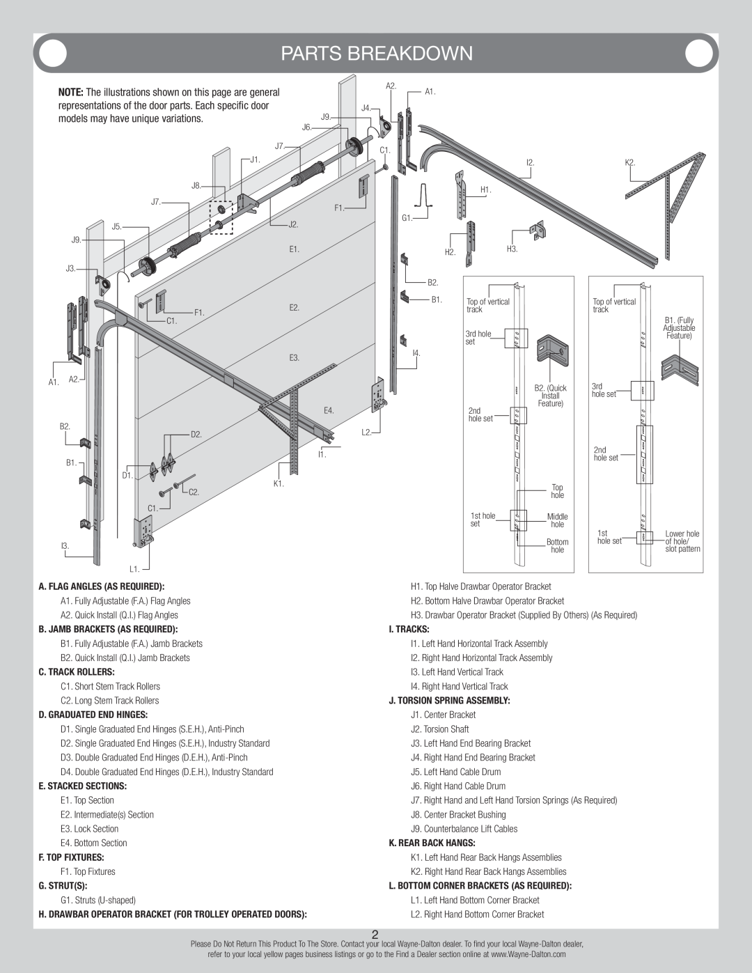 Wayne-Dalton 8700 installation instructions Parts Breakdown 