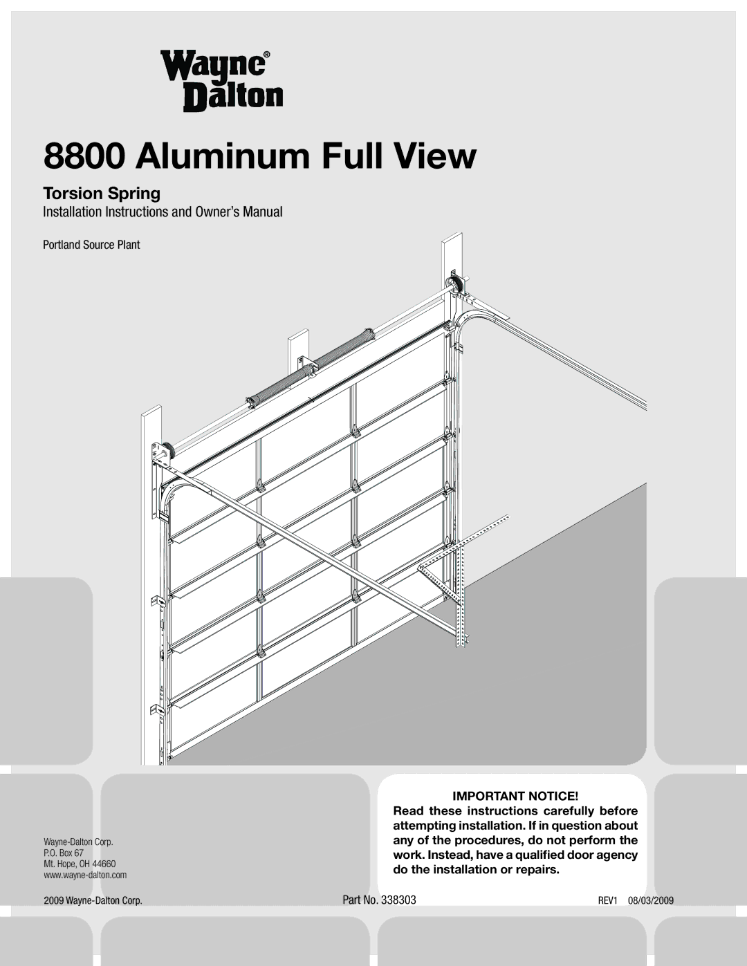 Wayne-Dalton 8800 installation instructions Portland Source Plant, Wayne-Dalton Corp 