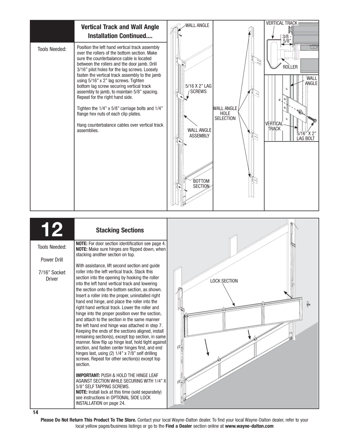 Wayne-Dalton 8800 installation instructions Stacking Sections, Tools Needed, Screws 