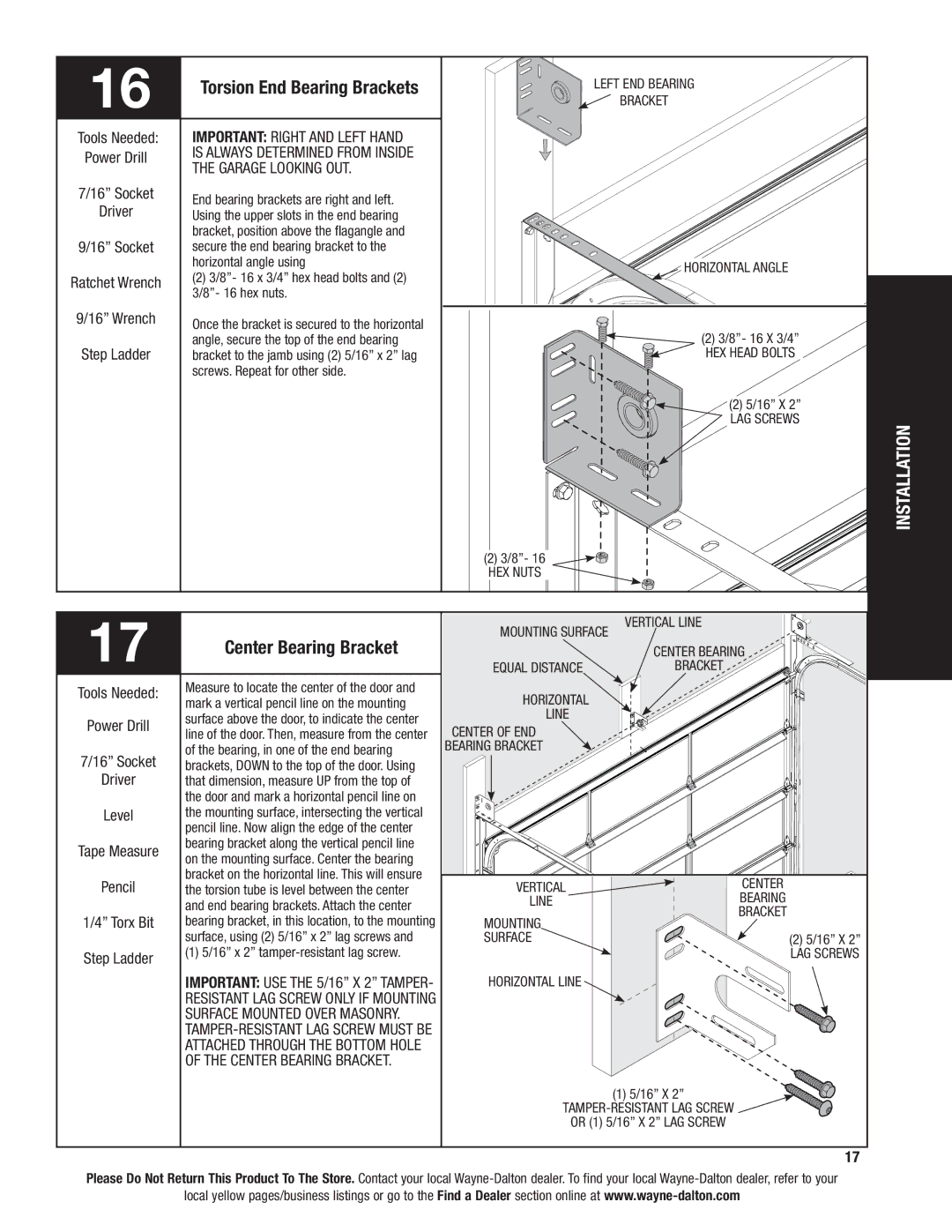 Wayne-Dalton 8800 Center Bearing Bracket, Important Right and left hand, Is always determined from inside 