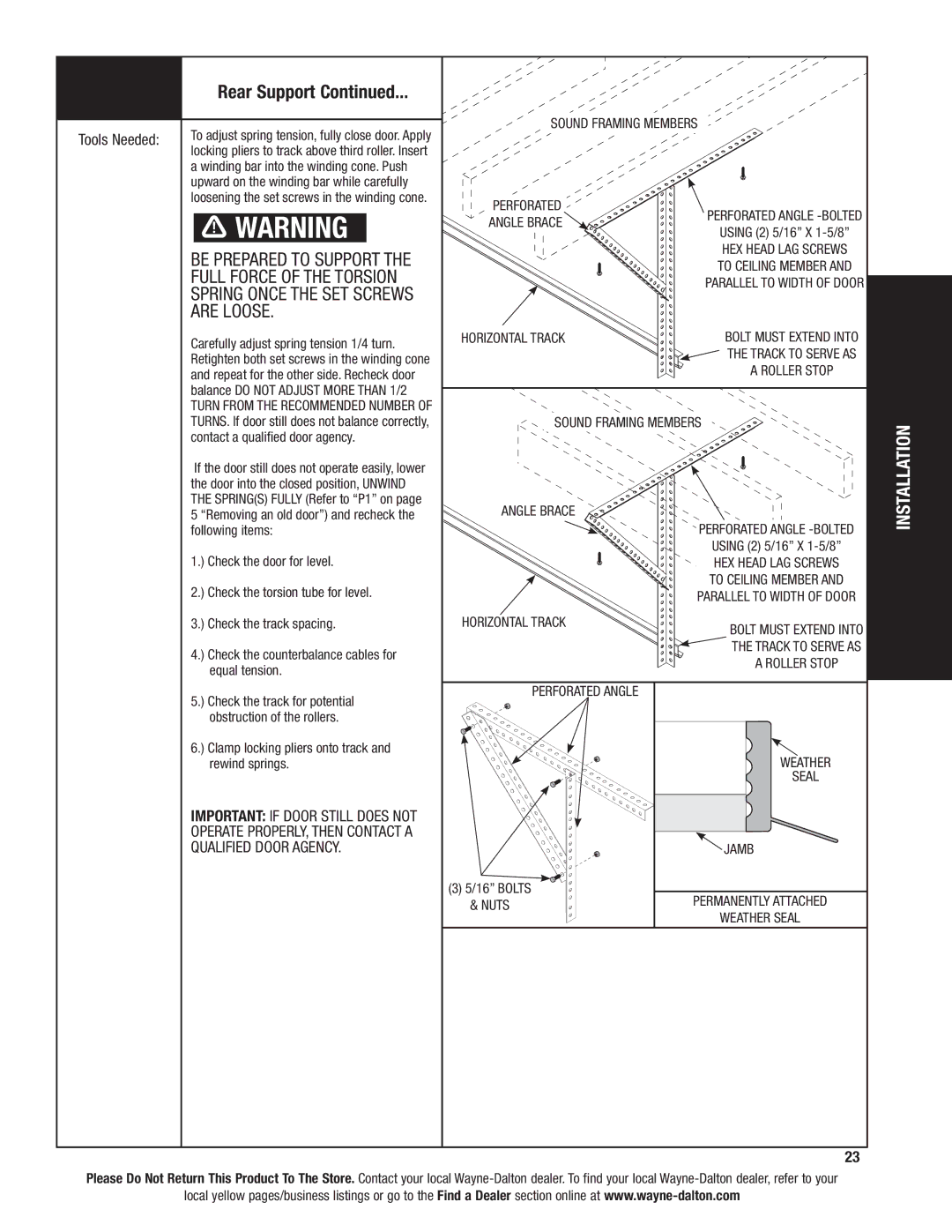 Wayne-Dalton 8800 installation instructions Horizontal Track, Angle Brace, Perforated Angle 