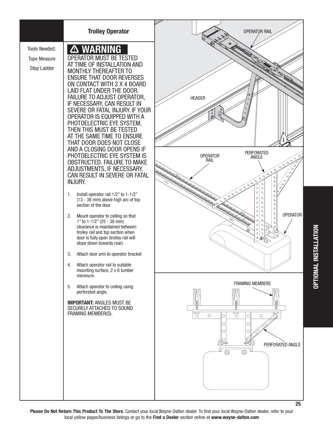 Wayne-Dalton 8800 installation instructions Trolley Operator 