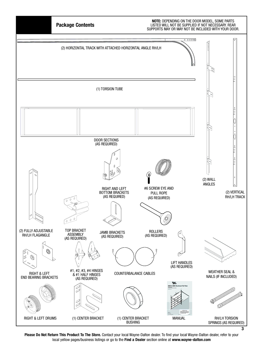 Wayne-Dalton 8800 installation instructions Package Contents 