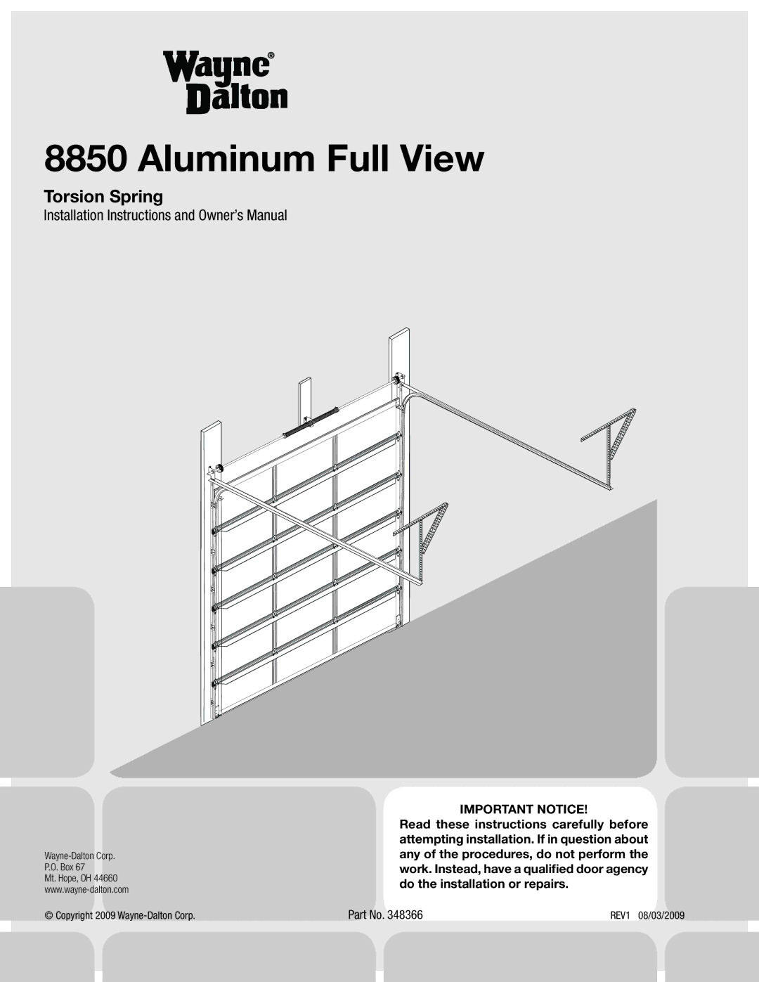 Wayne-Dalton 8850 installation instructions Aluminum Full View 