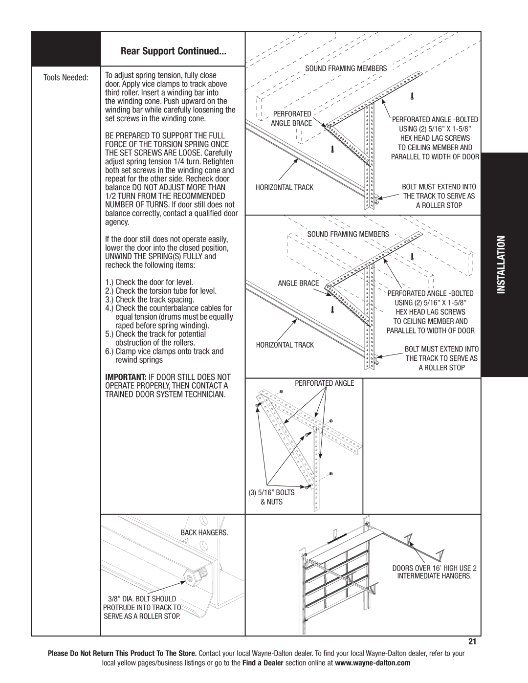 Wayne-Dalton 8850 Tools Needed To adjust spring tension, fully close, Third roller. Insert a winding bar into, Agency 