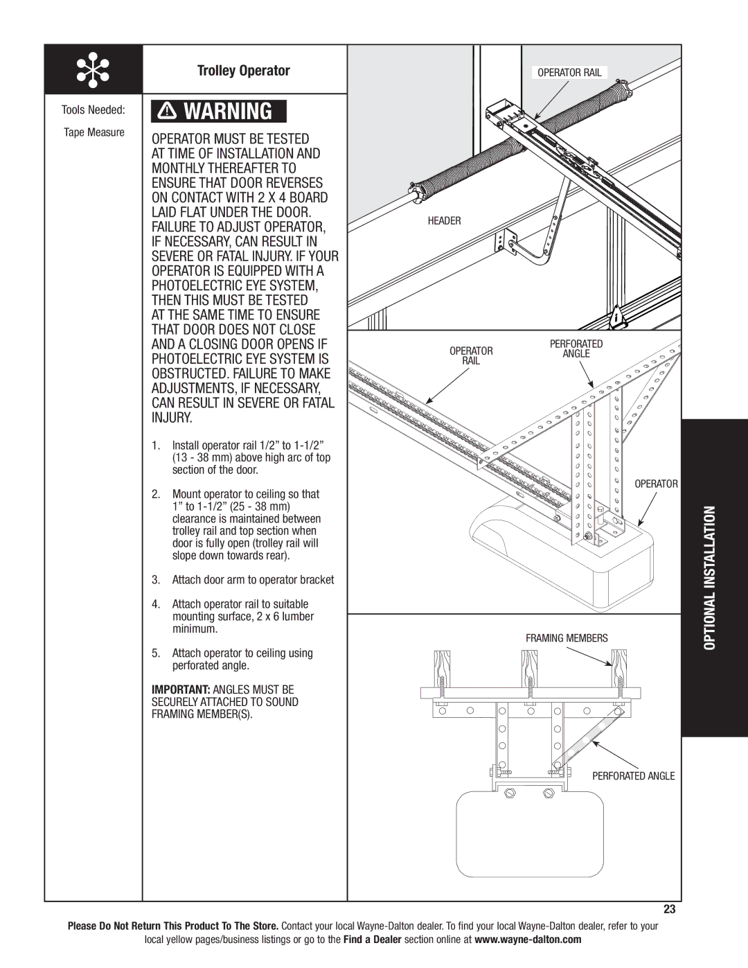 Wayne-Dalton 8850 installation instructions Trolley Operator 