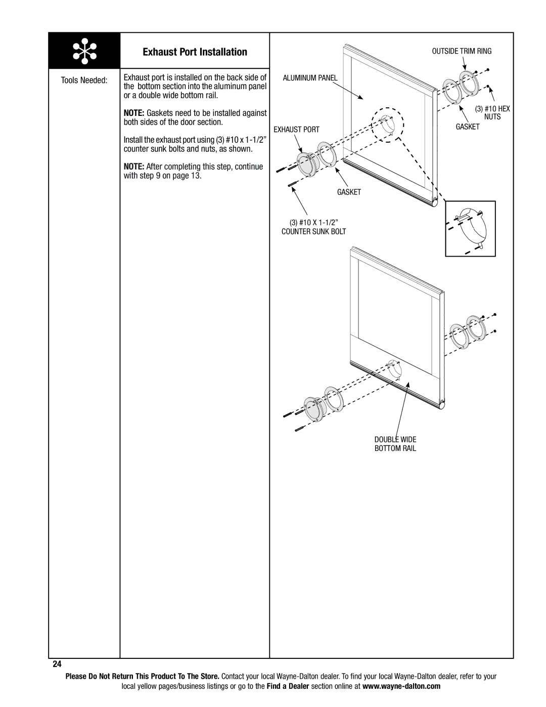 Wayne-Dalton 8850 Exhaust Port Installation, Or a double wide bottom rail, Both sides of the door section 