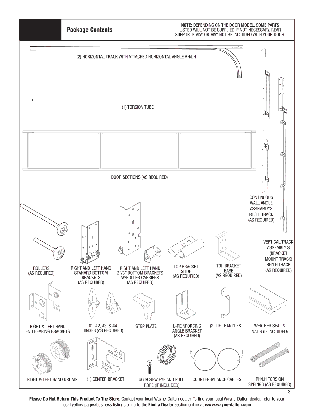 Wayne-Dalton 8850 installation instructions Package Contents 