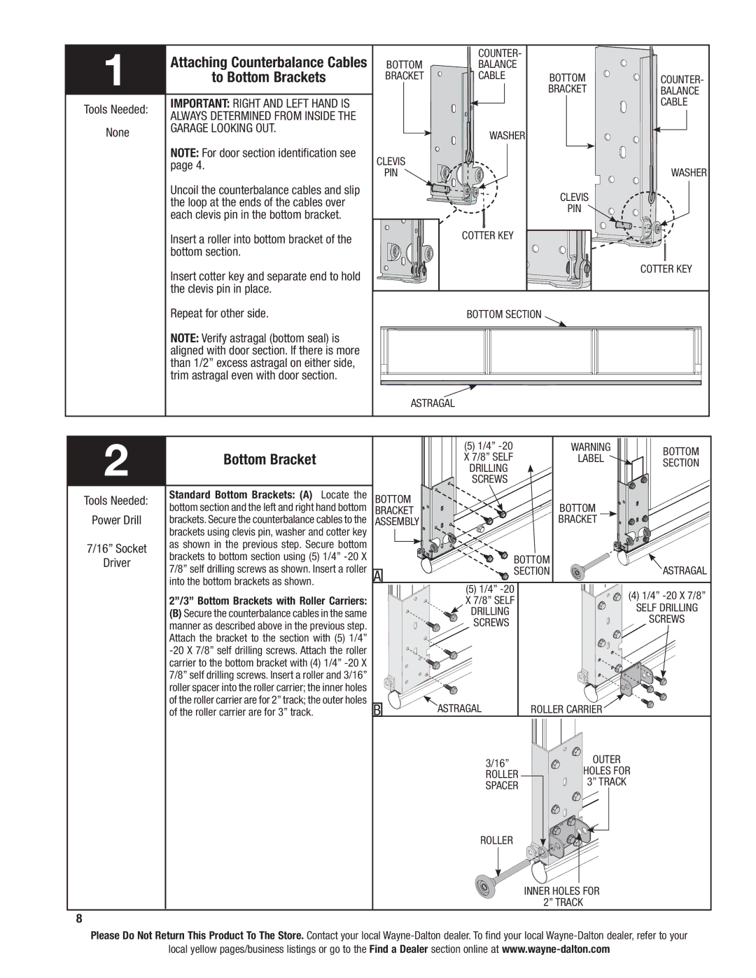 Wayne-Dalton 8850 installation instructions To Bottom Brackets 