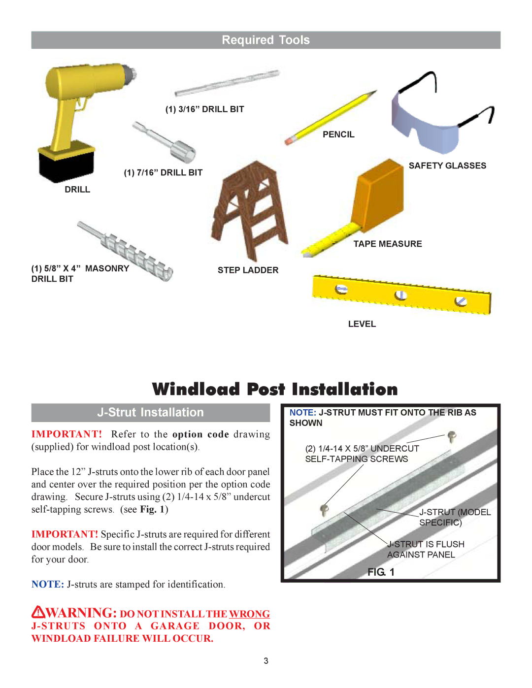 Wayne-Dalton 9100 installation instructions Required Tools, Strut Installation 