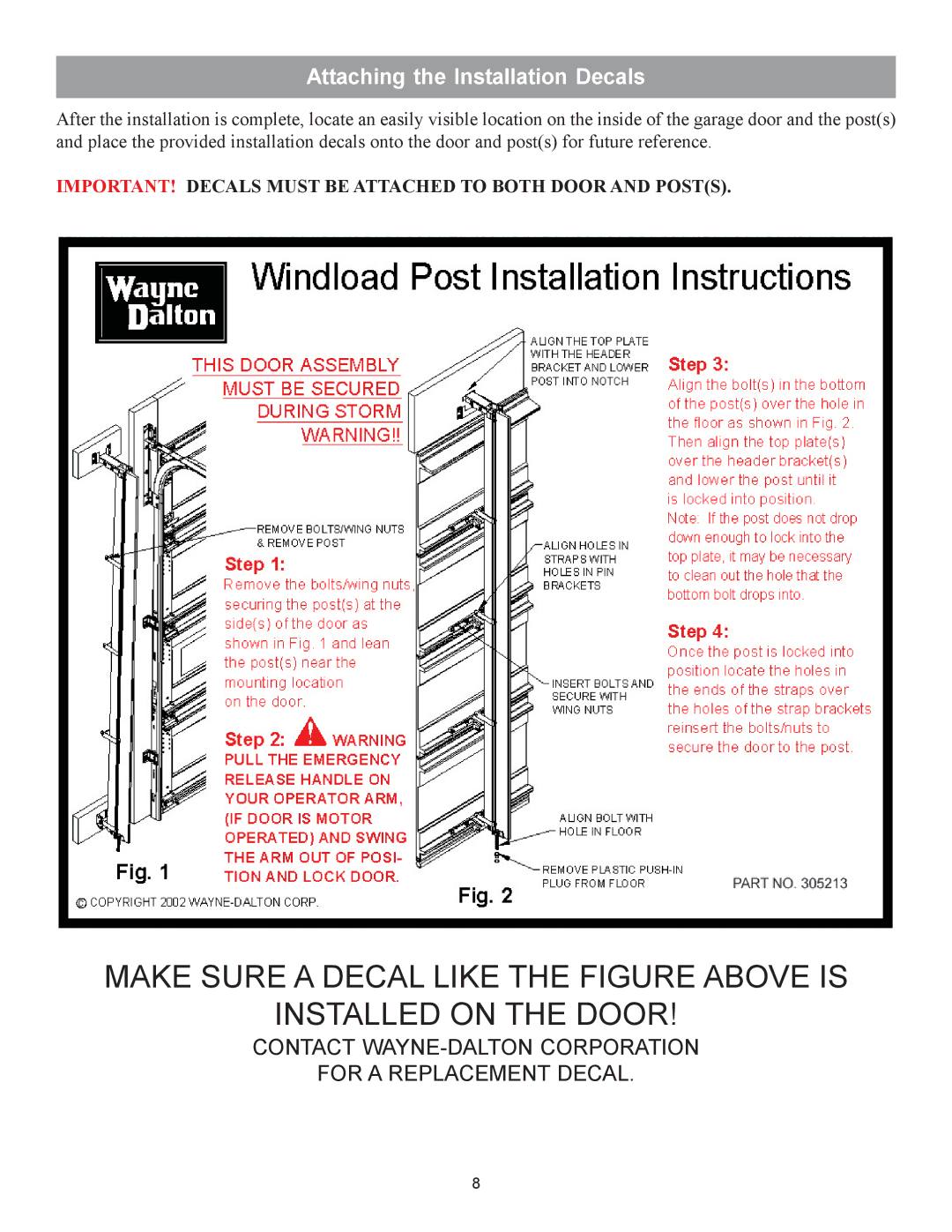 Wayne-Dalton 9100 installation instructions Attaching the Installation Decals 