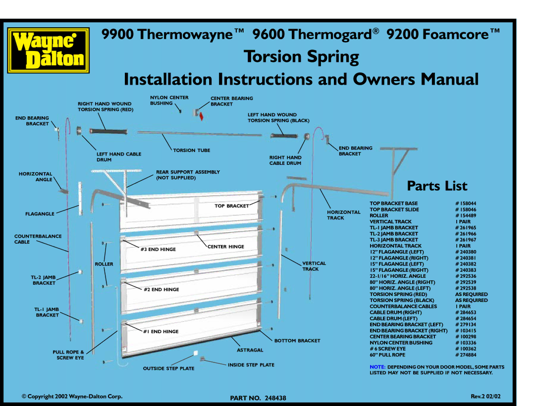 Wayne-Dalton 9900 Thermowayne, 9200 Foamcore, 9600 Thermoguard installation instructions Horizontal Angle Flagangle, Track 