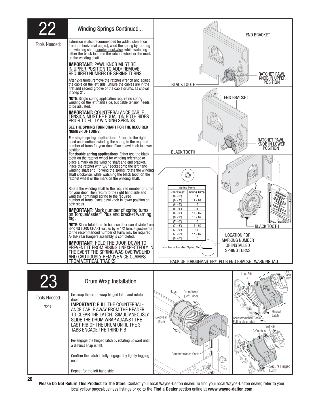 Wayne-Dalton 9300 Important Pawl Knob Must be, Tag, From Vertical Tracks, Tabs Engage the Third RIB 