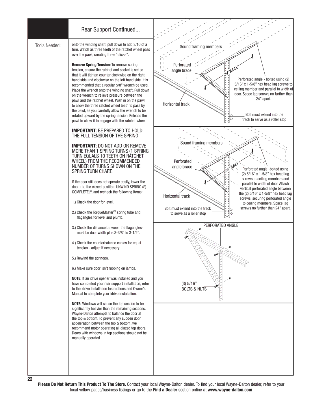 Wayne-Dalton 9300 installation instructions Perforated Angle Bolts & Nuts 